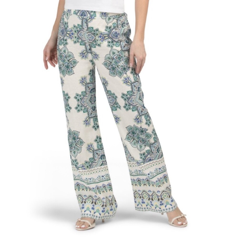NEW RACHEL ZOE Linen Blend Paisley Printed Bootcut pull on trouser Pants - Picture 13 of 13